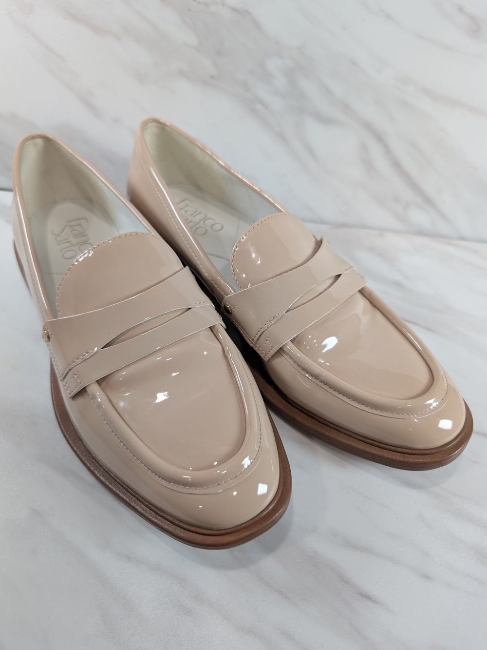Franco Sarto Loafers Nude Beige Patent Leather Size 7